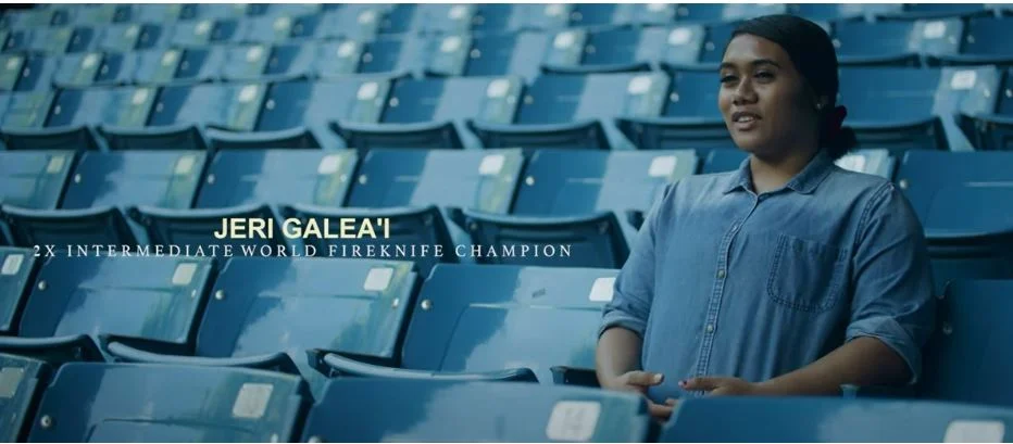 Jeri Galea'i being interviewed for the Jeri Series showcasing her natural and story of how she became a world fireknife dynasty.