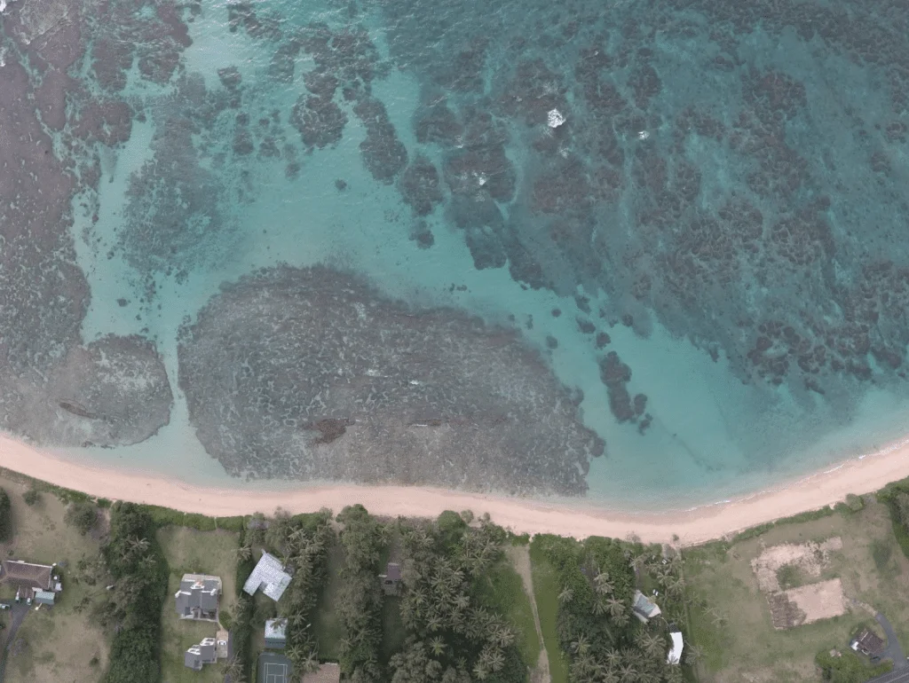An overhead view of Kiribati's blue coast.