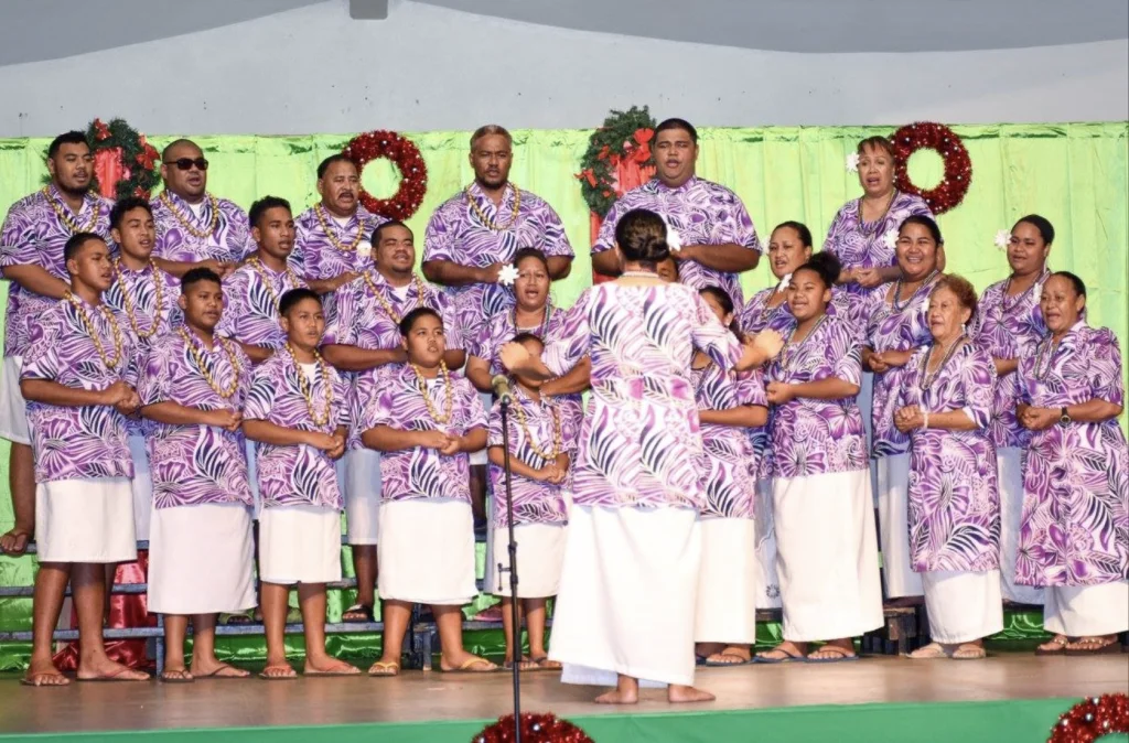 Sa'ilele Catholic Church choir in American Samoa during New Year's celebration.