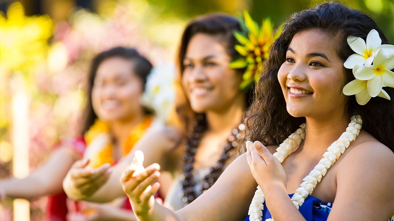 Beautiful Polynesian women smiling graciously