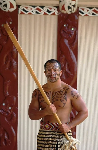Fierce-looking māori performer.