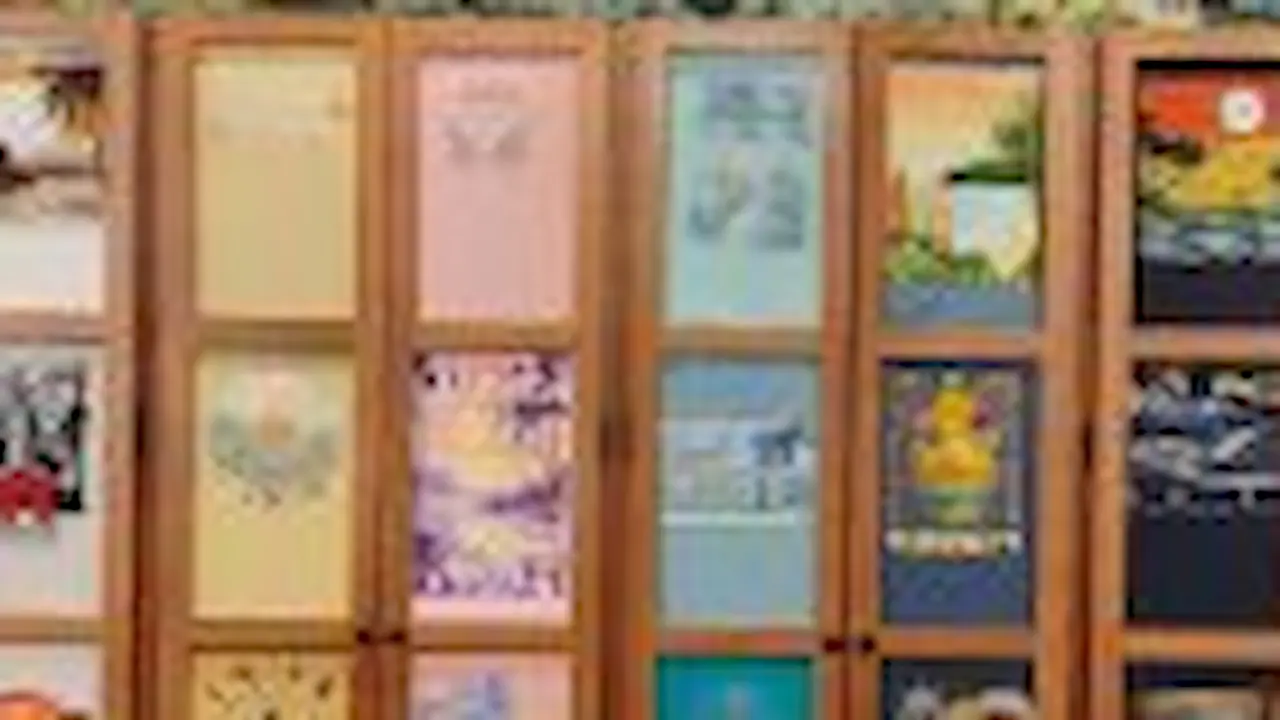 The T-shirt cabinet has storage for all the shirts sold in the store.