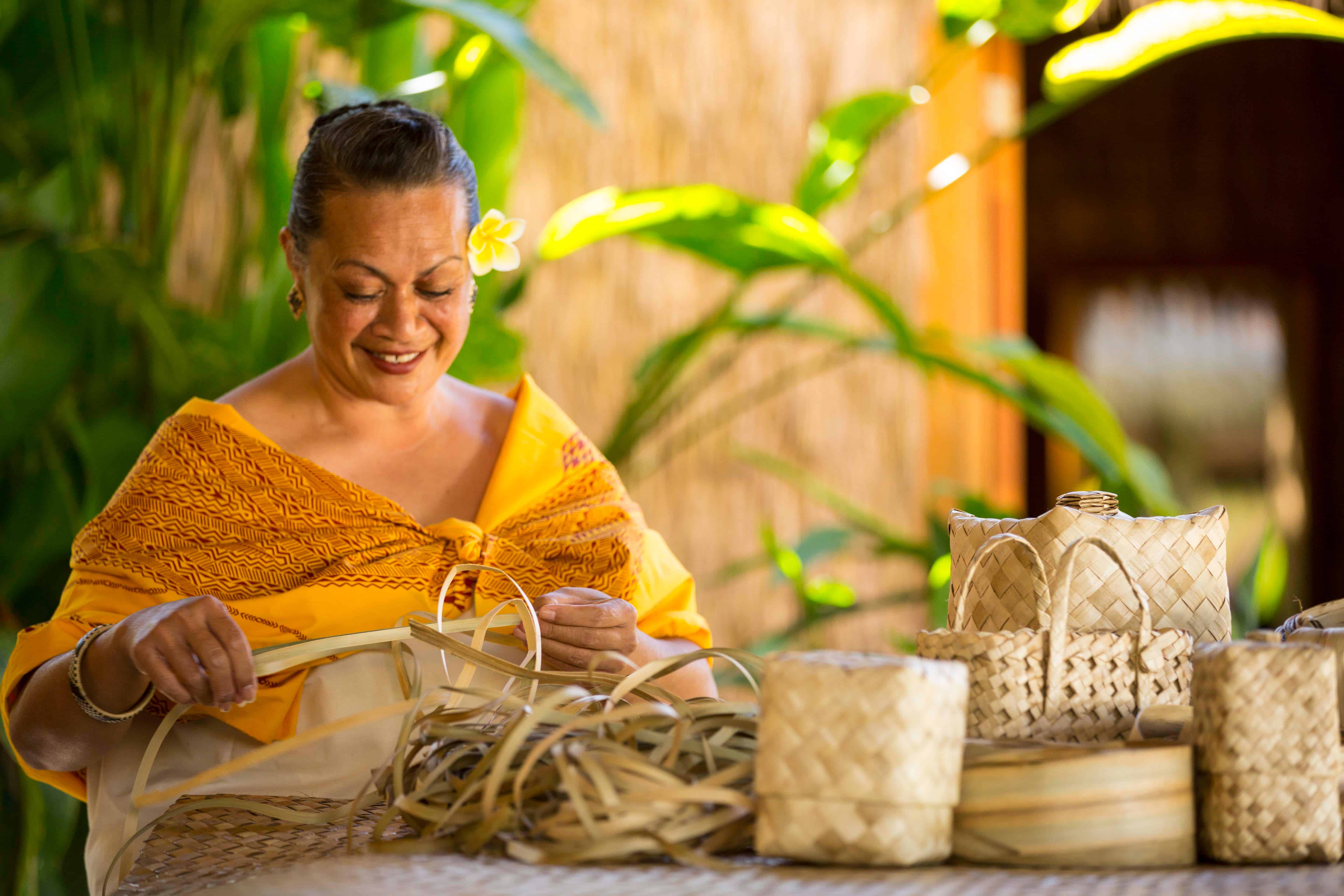 Aunty weaving Lauhala 